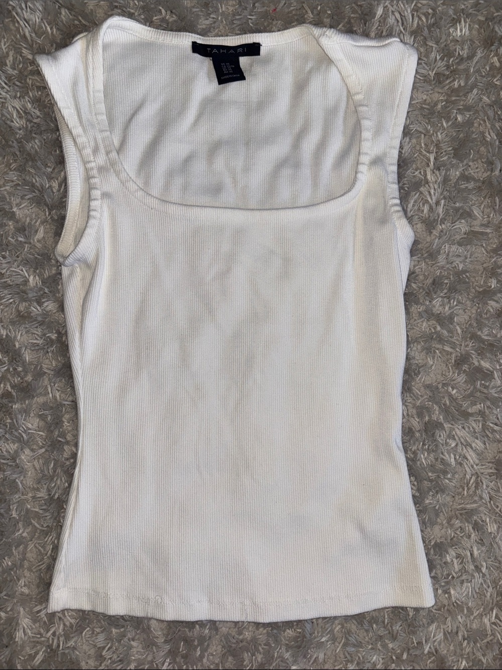 Tahari Cream Ribbed Square-Neck Tank
